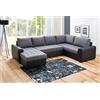 AVANTI TRENDSTORE - Merlin - Divano ad angolo con funzione letto e cassettone integrato in microfibra, nero/grigio, Penisola lunga ordinabile a sinistra o a destra (Penisola sinistra)