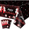 QUERICKY Tovaglie nere e rosse di buon compleanno, 220x130cm copritavolo rettangolare per le donne, le ragazze e le decorazioni per la festa di compleanno (4)