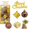 Taeku Palline di Natale - Addobbi Natalizi Infrangibili da 32 Pezzi 4 cm in Plastica, con Scatoline Regalo, Tamburi e Campanelle, Decorazioni Albero di Natale per Interni ed Esterni (Oro)