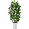 FSOHOI Dracaena Artificiale per Interni 150cm Albero Finto con Fioriera Bianca Alta, Pianta Finta Alta in Vaso, Pianta di Seta Artificiale per la Decorazione Della Casa, Ufficio, Soggiorno, Veranda, Patio