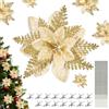 Zocipro 15 pezzi Fiori Oro per Decorazioni Albero di Natale, 14cm fiori Artificiali Glitterate per albero di Natale Dorati, con Clip e Blumenstie