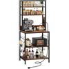 Dripex Mensola da cucina, a 5 ripiani, con prese, per panetteria, autoportante, vintage, per pentole e padelle, 6 ganci a S, 70 x 40 x 165 cm, marrone vintage+nero