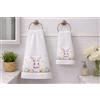 Corredocasa Coppia Asciugamani in Spugna di Puro Cotone, Made in Italy - Set Asciuga Mani con Balza Decorativa Pasquale, Morbidi e Assorbenti - Biancheria Bagno Elegante Primaverile (Bianco)