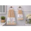 Corredocasa Coppia Asciugamani in Spugna di Puro Cotone, Made in Italy - Set Asciuga Mani con Balza Decorativa Pasquale, Morbidi e Assorbenti - Biancheria Bagno Elegante Primaverile (Beige)
