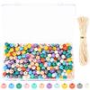 YiLUXmyyxgs 300 perline di legno da 10 mm, perline di legno colorate da infilare, sfere di legno rotonde colorate con foro, perline per fai da te, per creare bracciali, con nastro cerato da 10 m