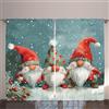ABAKUHAUS Natale Tenda, Stampa di gnomi elfi di Natale, Casa Arredamento Elemento Distintivo Due Pannelli Set, 280 x 225 cm, Vermiglio Blu Grigio Grigio