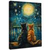 Dazzlewall Incorniciato Notte Stellata Con Gatti Poster di Arte della Parete, Stampe di Pittura A Olio di Gatto Vintage per Camera da Letto Soggiorno Arredamento 12x16 pollice