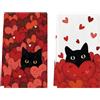 Artoid Mode Amore Cuore Nero Gatto San Valentino Strofinacci da Cucina Strofinacci per Stoviglie, 42x65 cm Set di 2 Asciugamani Decorazione Stagionale di Primavera