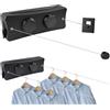 Yallmie Filo Stendibiancheria Retrattile 5,1m, Doppia Corda per Biancheria Retrattile in Acciaio Inox, Filo per Stendere Retrattile Anti-cedimento Stendibiancheria da Parete Corda Stendino da Parete per 20kg