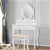 ML DESIGN modern living ML-Design Tavolo Cosmetico da Trucco Toletta Bianca con Sgabello Confortevole in Ecopelle con Specchio e 4 Cassetti 75 x 140 x 40 cm Tavolino Make-up per Signore e Ragazze in Legno MDF