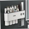 Latemeia Portaspazzolino da Parete, Dispenser Automatico di Dentifricio con 4 Tazze Magnetiche, 6 Slot per Spazzolino, Vassoio Portaoggetti e Cassetto per l'Organizzazione del Bagno, Dispenser Automatico di D