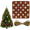 LIUYIDM Palle Natalizie Set da 49 Pezzi Set Decorazioni Albero di Natale 3 cm Palline di Natale Bianche e Oro con 10 Metri di Filo d'oro, Adatto per Decorazioni Natalizie (Oro Rosso)