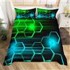 Loussiesd Set di biancheria da letto a nido d'ape per bambini, ragazzi e ragazze, set copripiumino geometrico con alveare, decorazione verde e azzurro, 2 pezzi, per letto singolo