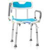 Cecaylie Sgabello da doccia per anziani, sedile doccia con schienale e bracciolo, regolabile in altezza, sedia da bagno con antiscivolo, in alluminio, Bianco (8988)