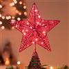 Joiedomi - Puntale per albero di Natale a batteria, stella rossa scintillante illuminata con 20 luci LED a luce calda bianca per decorazione dell'albero di Natale, festa di vacanza, decorazione per