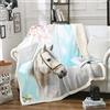 Loussiesd Coperta in pile con stampa cavallo bianco, coperta a tema animali selvatici in pile, stampa floreale a farfalla, per divano, letto, decorazione per camera a tema natura, King 221 x 239 cm