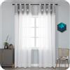 GIRASOLE Coppia Tende Bianche Semi Trasparenti con Fiore di Loto e Orlo Superiore Grigio Tenda per Balcone Porta Soggiorno Camera e Cameretta 2 Pannelli con Occhielli (Grigio, 140x280cm)