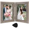 TESSTSY Cornice Doppia 10x15, Portafoto da Tavolo, Portafoto Doppio Pieghevole in Legno, con Lastra di Vetro, per Camera da Letto, Soggiorno e Ufficio (Grigio)