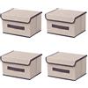NCRGB 4 Pezzi Scatole portaoggetti pieghevoli con coperchio 26 × 19 × 16 cm, Organic Storage Box con coperchio, Organizer per Armadio per vestiti, Organizzazione dello spazio, Giocattoli-Beige