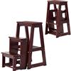 RELAX4LIFE 2 in 1 Sgabello Scaletta in Legno a 3 Gradini, Richiudibile per Cucina, Camera da letto, Ufficio, Negozio (Marrone Scuro)