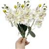 Rikyo 4 mazzi di fiori artificiali tropicali da 28 cm, mini orchidea farfalla con 4 teste di fiori di seta e foglie di orchidee Phalaenopsis per decorazioni per matrimoni, fiori, bonsai da giardino(bianco)