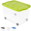 VIRSUS Contenitore Multiuso con Ruote 701, misura 60x40x36 cm e capacità 55 Lt, Porta biancheria Trasparente, Organizer con coperchio, box salvaspazio per Scarpe, Vestiti, Giocattoli (Verde)