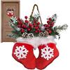 Fangssiy Corona Natalizia per Porta | Ghirlanda Decorativa con Guanti e Luci LED | Addobbo Natalizio per Casa con Bacche Rosse Pigne e | per Finestra Patio Matrimonio e Feste