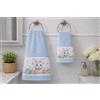 Corredocasa Coppia Asciugamani in Spugna di Puro Cotone, Made in Italy - Set Asciuga Mani con Balza Decorativa Pasquale, Morbidi e Assorbenti - Biancheria Bagno Elegante Primaverile (Celeste)