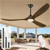 OUENGK Ventilatore da soffitto da 132 cm con luce a pale di legno per esterni, ventilatore da soffitto rustico a tre pale con motore a corrente continua con telecomando per il soggiorno del gazebo