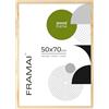 FRAMAI Cornice portafoto 50 x 70 cm, in vero legno naturale, con plexiglas infrangibile, gancio e supporto