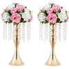 LANLONG - Portacandele in cristallo imitazione acrilico per vaso di fiori oro/argento, centrotavola per matrimonio e decorazione eventi (oro, 33cm)