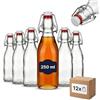 gouveo set da 12 bottiglia in vetro quadrata con chiusura meccanica 250 ml (0.25 l) - da riempire per succo, sciroppo, liquore, olio e aceto, lavabile in lavastoviglie (BFE250)