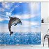 OCEUMACO Tenda Doccia Antimuffa 3D Delfini Elegante Tende Doccia Angolare Tessuto Poliestere Impermeabile 240x200 cm Vasca Bagno Design Mare Stoffa Grande Lavabile Lavatrice con Anelli - Blu 4