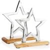 com-four® 2x stella di supporto decorativo premium - statua a stella in alluminio nichelato su una base in legno di mango - stella decorativa su supporto