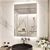 Snowdool Specchio da bagno a LED con cornice in metallo argentato, specchio da toeletta illuminato da parete 60 x 80 cm, rettangolare illuminato con oscuramento a 3 colori, antiappannamento, IP44