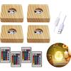 YWNYT Base con 4 Luci LED per Esposizione con Telecomando, 16 Colori, Base Illuminata Rotonda/Quadrata in Legno da 8 cm per Arte in Resina/Vetro 3D