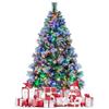 COSTWAY Albero di Natale Innevato 185/215 cm Pre-Illuminato e Incernierato, con 747/1116 Punte, 350/400 Luci LED, 55/70 Pigne, 55/70 Bacche Rosse e 11 Modalità di Illuminazione (185 cm)