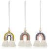 Gfamous 3 Pezzi,Arcobaleno Macrame da Parete,Macrame Arcobaleno Decorazioni da Parete,Con Perline di Legno Quattro Fili Per Cameretta dei Bambini Soggiorno Camera da Letto Decor(6.2x11.5cm)