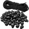 Boao 50 Pezzi Fermacorda Molla in Plastica Chiusura Cordoncino a Molla con Bottoni Automatici Monoforo Tappo per Cordino Elastico Tondo Nero con Cavo Elastico In Nylon a 30 Piedi