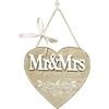 WANDIC Targa in legno da appendere per matrimonio, 1 pezzo, a forma di cuore, con scritta Mr & Mrs, per decorazione di matrimoni, tavoli, porte di casa, pareti