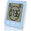 ALEENFOON Orologio digitale da bagno, a ventosa, impermeabile, da parete, con ampio display e timer per doccia, con allarme, termometro, igrometro