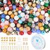 EUES 120 pezzi 6 mm Perle naturali multicolori per braccialetti, set di perle di pietre preziose Perle per braccialetti fai da te, set di vetro con filo per collane, anelli