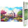 DCIDBEI Square Drill Diamond Painting Castello 50x40 cm - Dipingere con diamanti 5D Ricamo, paesaggio rurale con fiori di ciliegio, ponte e chiesa