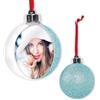 Generico Palla sfera Natale glitter in plastica rigida personalizzata con retro glitterato carica la tua foto (Sky)