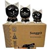 SusggO Set di 3 gatti in legno. Realizzate a mano artigianalmente con statuette di gatti decorativi, gatto della fortuna, decorazione mobile (nero, dettagli bianchi e nero), GNB