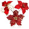 com-four® 3x composizioni decorative, fiori artificiali come fantastiche decorazioni natalizie, bellissime decorazioni per la stanza, anche per ghirlande e composizioni floreali (rosso + color oro)