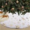 Velicber Gonna Albero di Natale 90cm Tappeto per Albero di Natale Rotondo Peluche Gonna alberos di natale Bianche con Oro Fiocchi di Neve per Decorazioni Natalizie, Ideale per Nataliziee Capodanno
