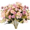 SLFYEE 4pcs Bouquet Fiori Artificiali per Decorazioni Esterni e Interni - Fiori di Plastica Rosa e Lillà per Casa, Matrimonio, Cimitero e Giardino