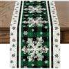 JOTOM, runner da tavolo con fiocchi di neve natalizi, 40 x 240 cm, runner da tavolo a quadri Buffalo verde nero, stile fattoria, invernale, per Natale, cucina, sala da pranzo, decorazione per feste in