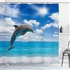 OCEUMACO Tenda Doccia Antimuffa Delfini Elegante Tende Doccia Angolare Tessuto Poliestere Impermeabile 240x200 cm Vasca Bagno Design Mare Stoffa Grande Lavabile Lavatrice con Anelli - Blu Bianca